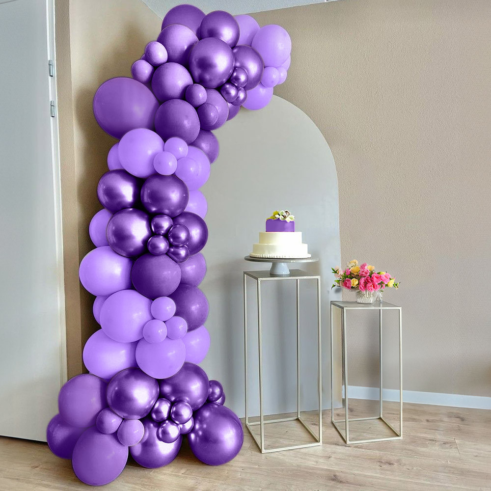 Kit Balões Arco Desconstruído 150 un Roxo Lilás e Roxo Metaliziado Balão Bexiga de Festa