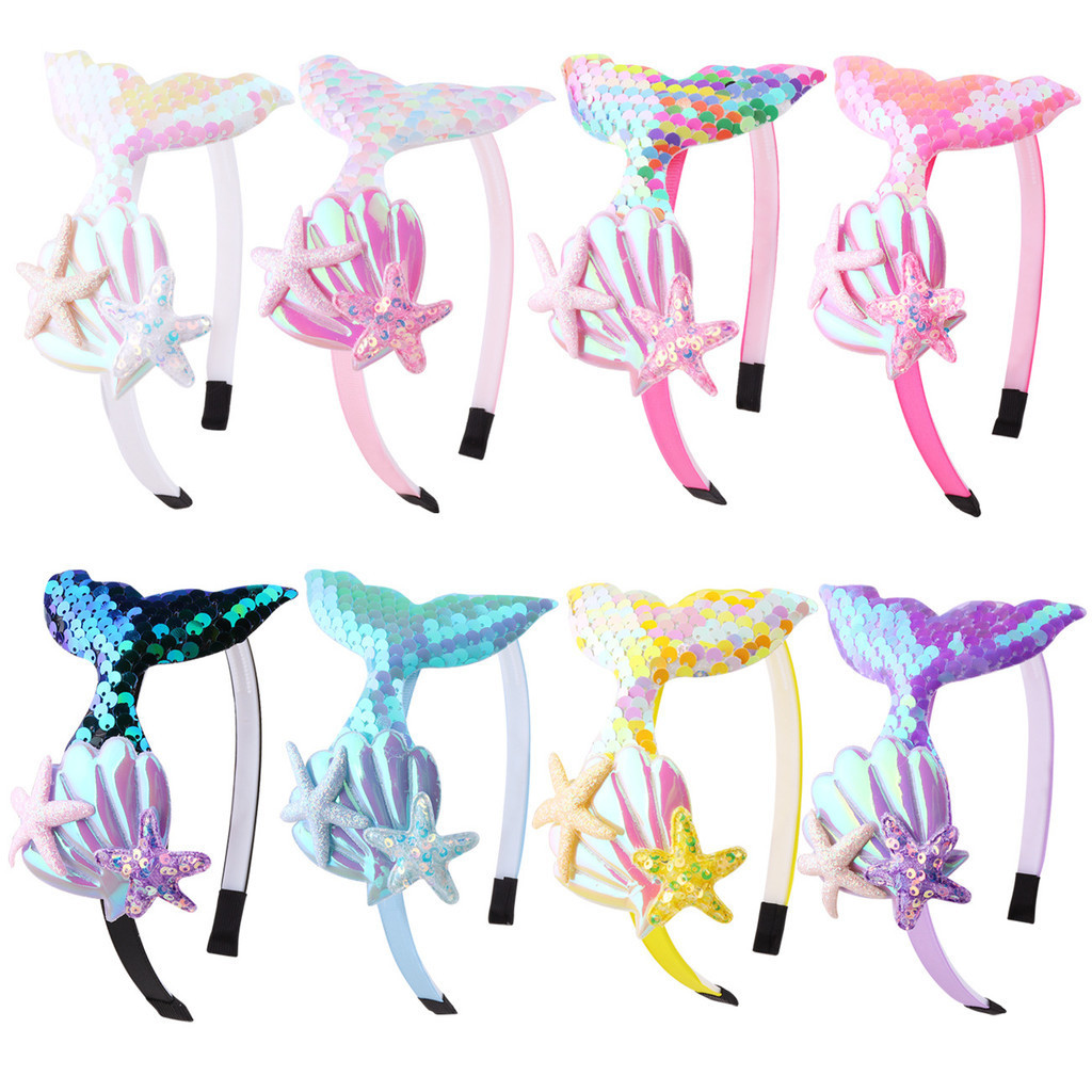Desenho animado Tiara de cabeça de rabo peixe Sequined Sweet Cute Summer Ocean Acessórios para cabelo infantil sy-fg-88