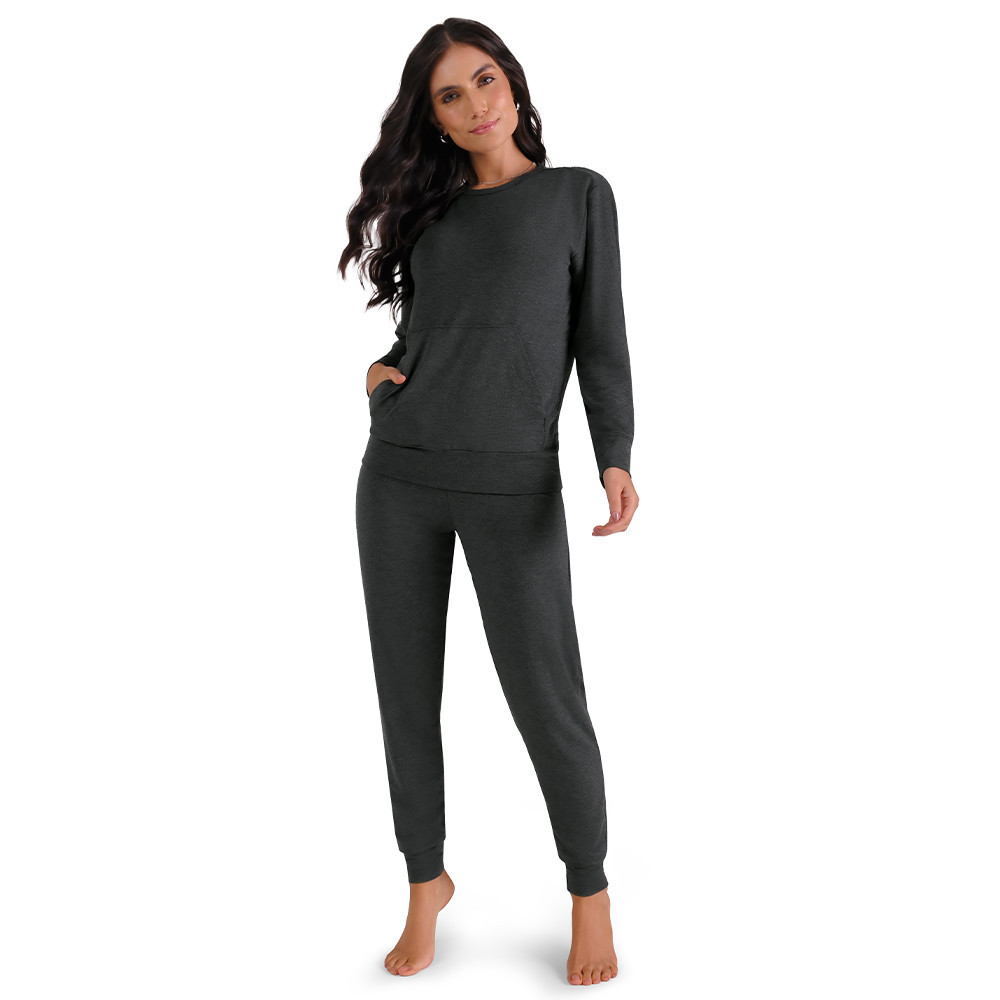 Conjunto Loungewear Moletinho com Punhos Grafite - Women Clothes