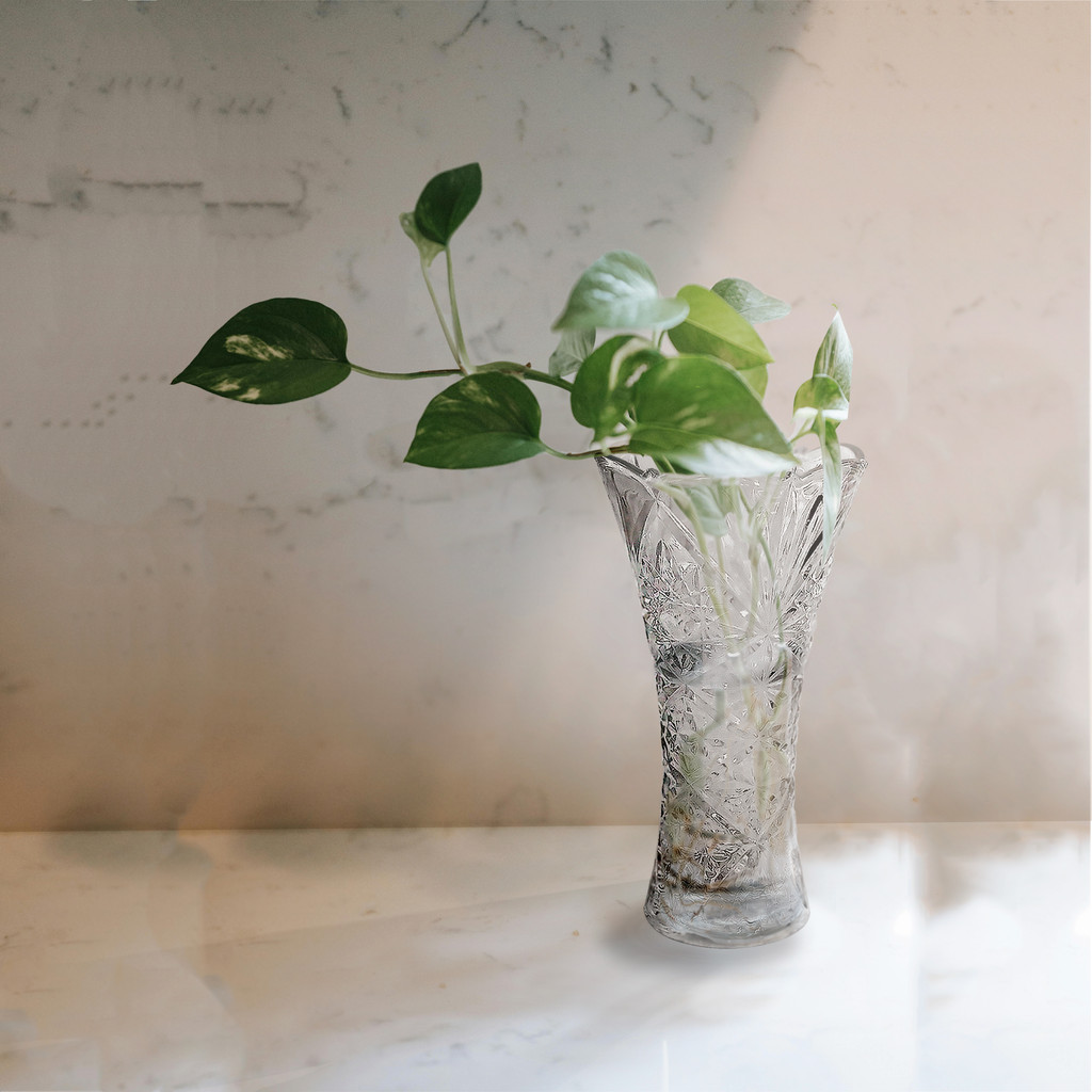 Vaso De Vidro 24x8,5cm Decorativo Alto Relevo Resistente Arranjo Flores