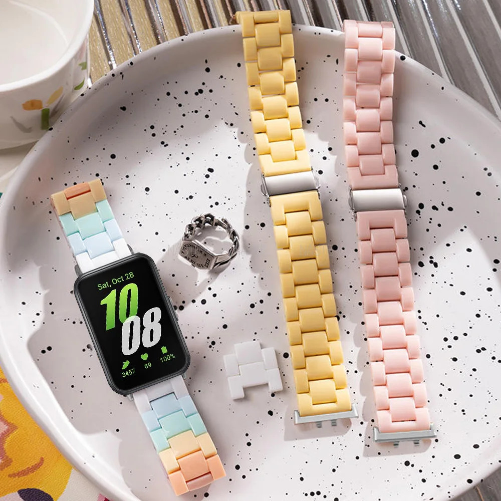 Cinta De Resina Candy Color Para Samsung Galaxy Fit 3 Macaron Substituir Pulseira Smart Watch Band Acessórios
