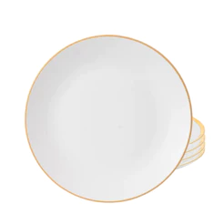 Jogo de Pratos Fundo Kit 4 Peças Porcelana 20,5cm Luxo Borda Dourada Legacy Gold