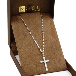 Corrente De Prata 925 Masculina cartie 70cm com Pingente Crucifixo pontilhado em Oferta na Shopee
