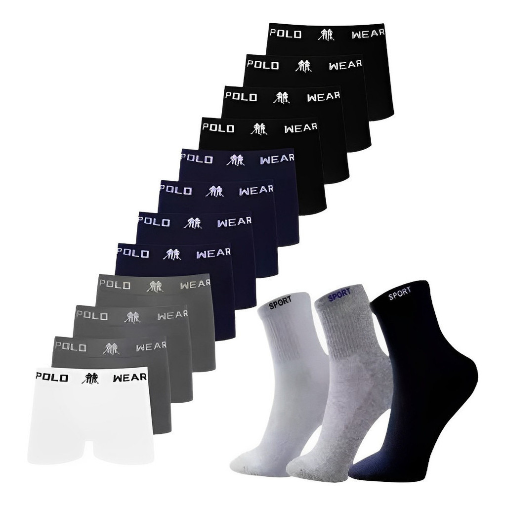 Kit 12 Cuecas Boxer Microfibra E Kit 12 Meia Cano Longo Gold