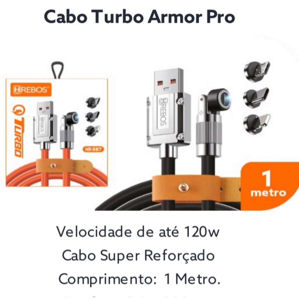 cabo turbo aemor pro velocidade ate 120w Magnético 3 Em 1 360° HREBOS — imagem 2 de 2