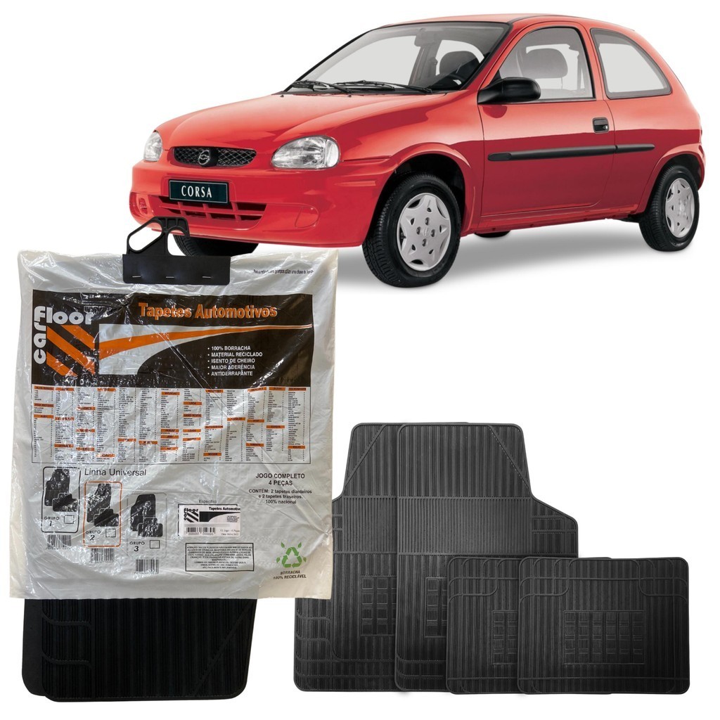 Jogo 4 Peças Tapete Borracha Car Floor P/ Corsa Hatch Sedan