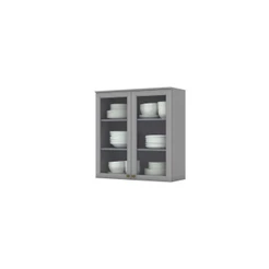 Armário Aéreo De Cozinha 80 Cm 2 Portas Com Vidro Amy Casa 812 Cinza