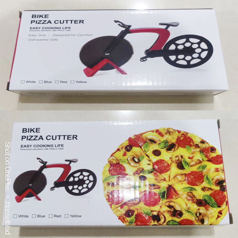 Bicicleta de aço inoxidável cortador de pizza Bicicleta de bolo faca criativa de rolo de pizza faca de roda de pizza ferramenta de panificação 8.11