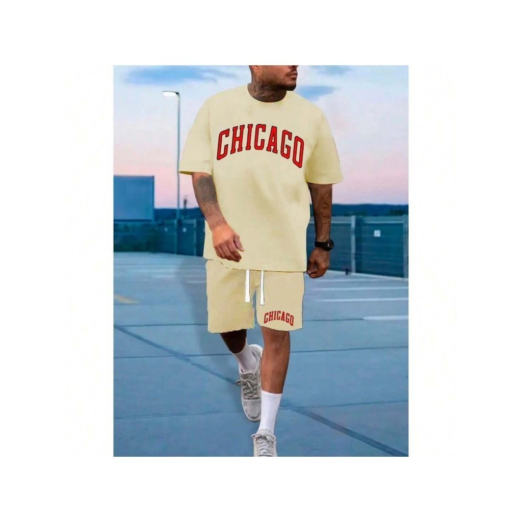 Kit Camiseta Básica Chicago Masculina Feminina Algodão Camisa Costura Reforçada Unissex StreetWear + Bermuda Chicago Moletom Masculina Short Treino Academia Esporte Fitness Casual com Bolso