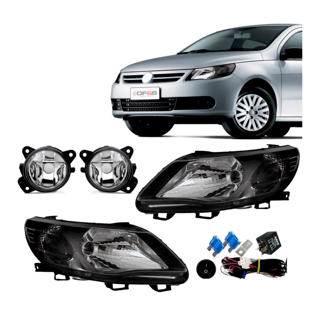 Par Farol Gol G5 Foco Simples Másc Negra + Kit Milha chicote