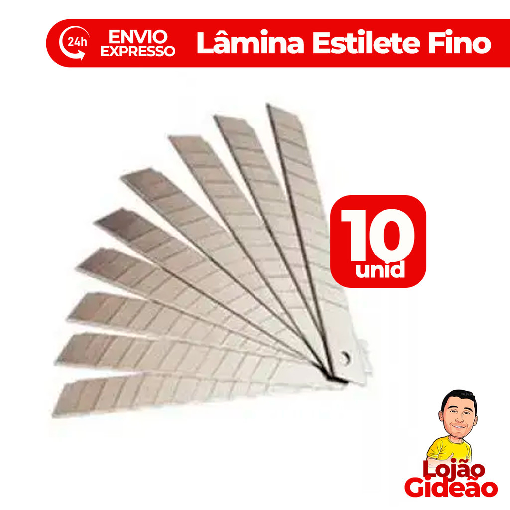 Kit 10 Lâminas Para Estilete 9mm Fina Reposição Escola Artesanato