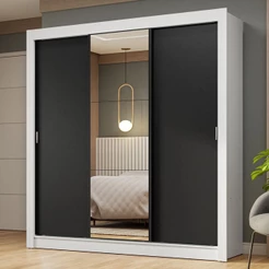 Guarda-Roupa Casal 3 Portas de Correr com Espelho Branco/Preto Nobre Madesa