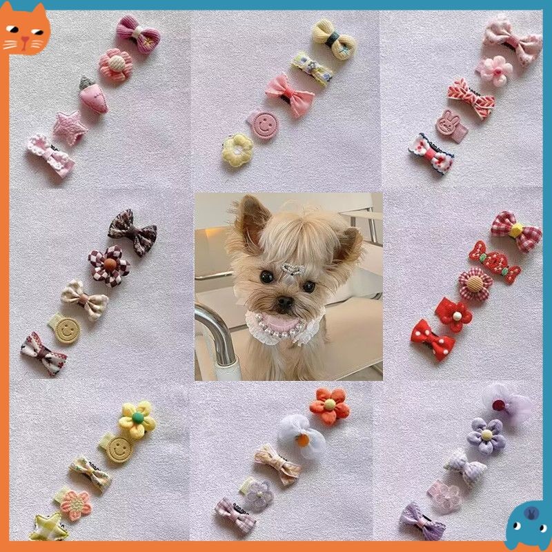 5 Unidades/Pacote Grampo De Cabelo Do Cão Yorkshire Terrier BB Clipe De Pelúcia Vestido Filhotes Elástico Grunge
