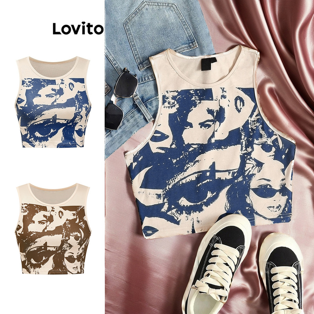 Lovito Regata feminina com padrão de figura casual L88AD031(Multicolorido) - Women Clothes