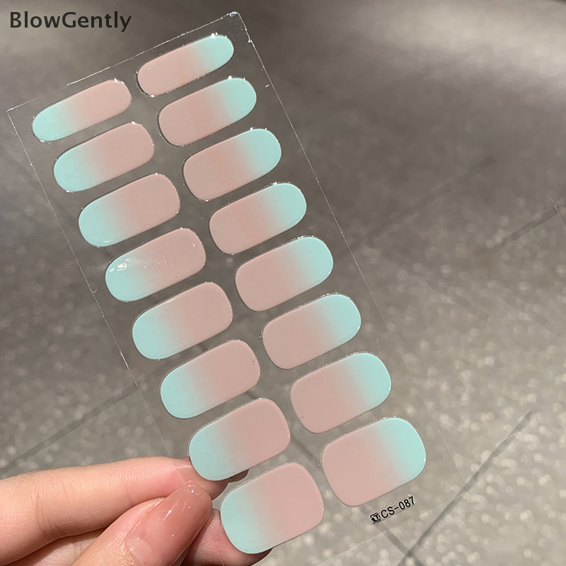 BlowGently 16Pcs/Sheet Semi-Cured Gel Adesivo De Esmalte De Unha De Longa Duração Decalque Creme De Extensão Cobertura Completa Gradiente De Cor BG NOVEL