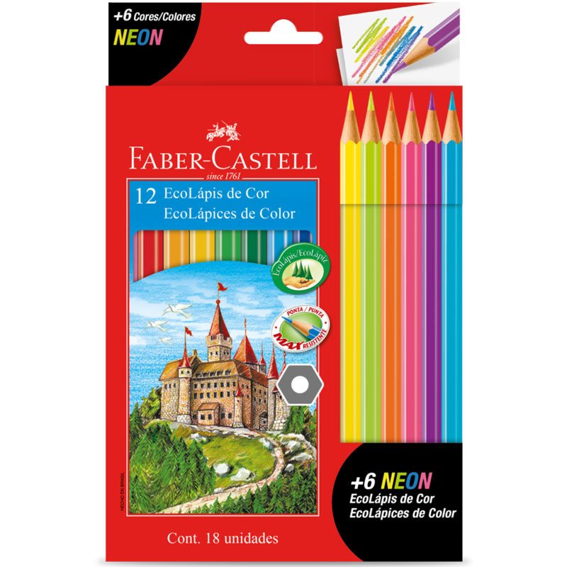 Lápis de cor 12 cores + 6 neon 120112+6N Faber-Castell em Oferta na Shopee