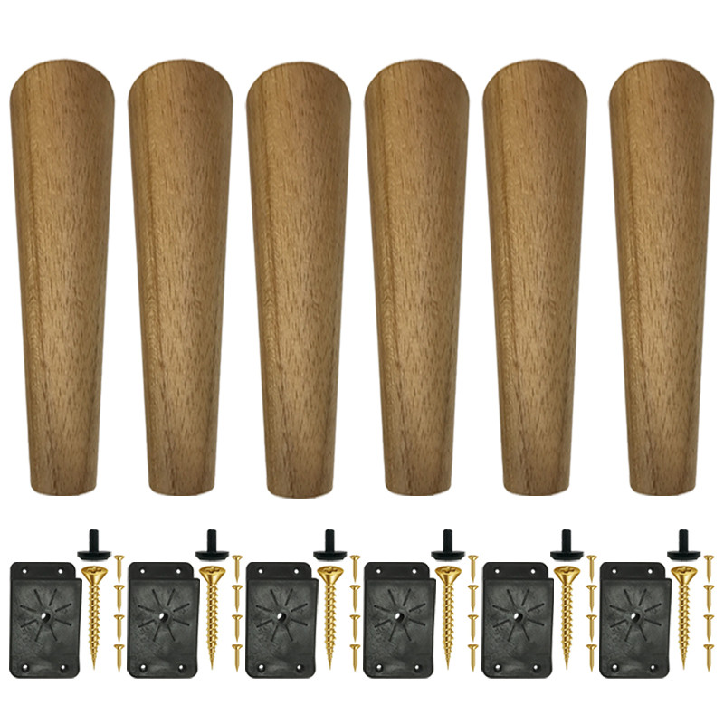 Kit 6 Pés De 15 Cm Cônico Retrô Para Móveis Pé Palito - Com Kit de Chapas Para Inclinar