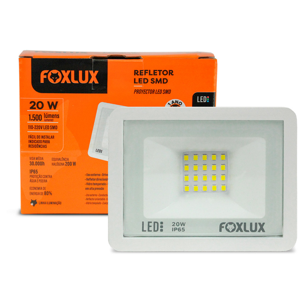 Refletor Led Foxlux 20W 6500K Branco Bivolt | iluminação eficiente, luz branca intensa em Oferta na Shopee