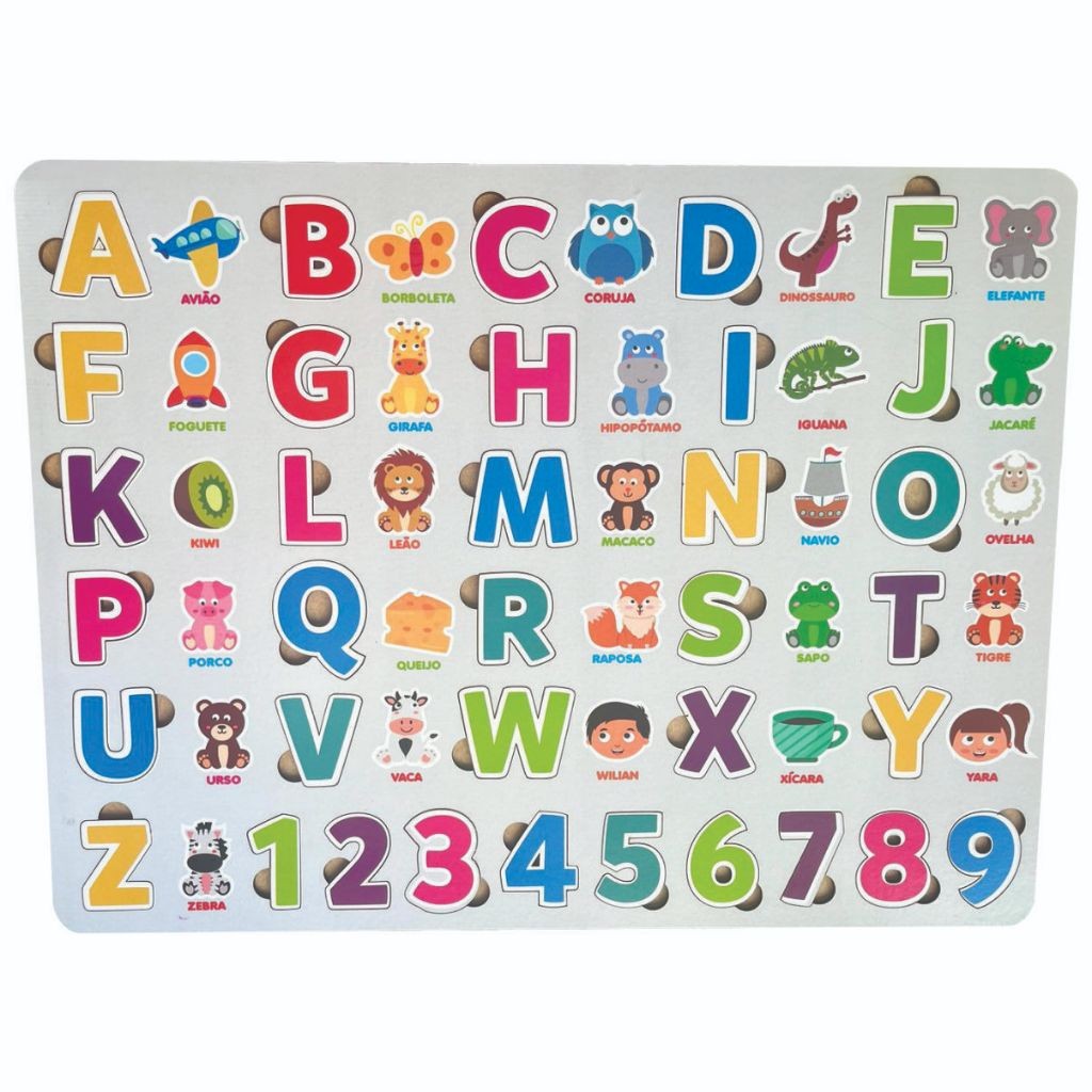 Tabuleiro Montessori Alfabeto Números Ilustrado Brinquedo Madeira Educativo Alfabetização