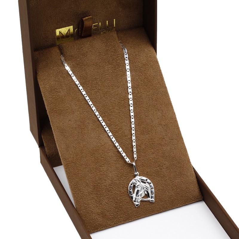 Corrente de Prata 925 masculina piastrine 60cm pingente ferradura cavalo em Oferta na Shopee