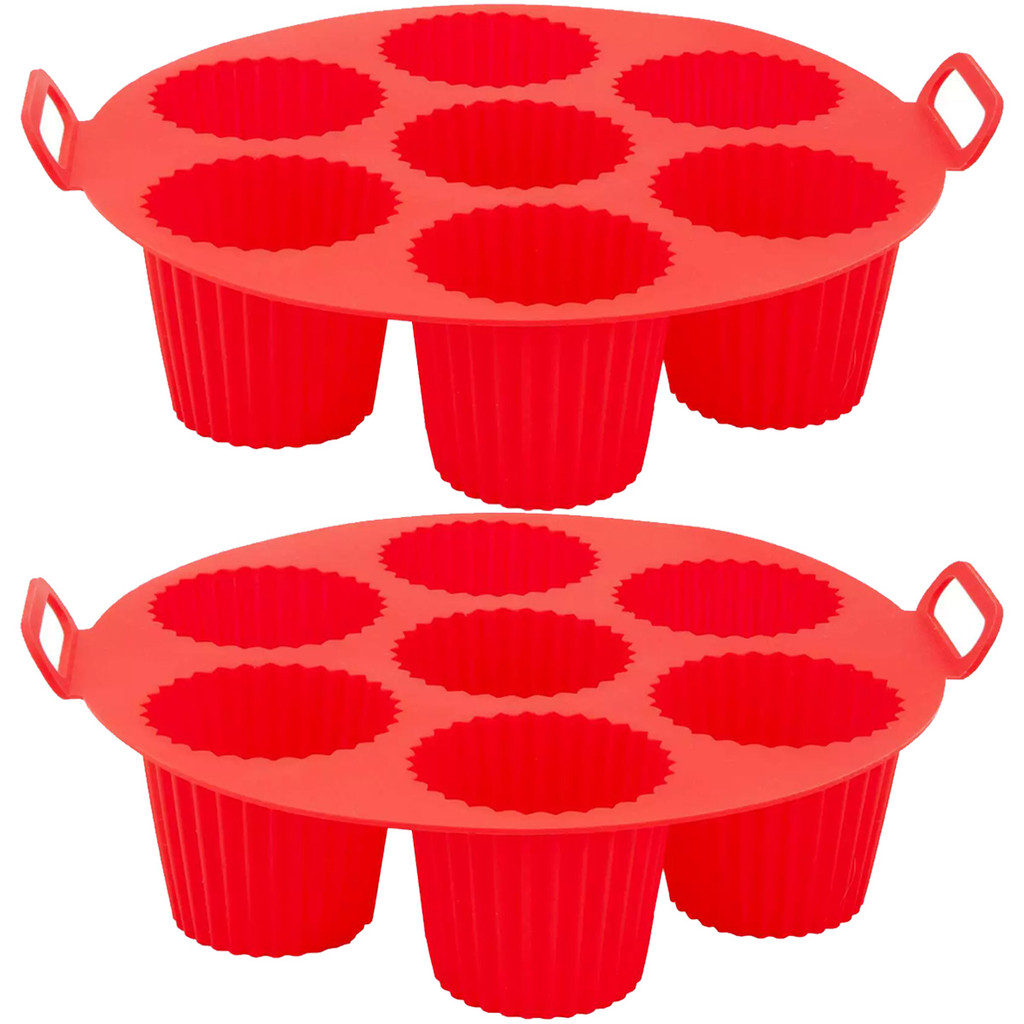 Kit 2 Formas de Silicone Para Air Fryer 7 Mini Bolos, Cupcakes e Muffins Confeitaria