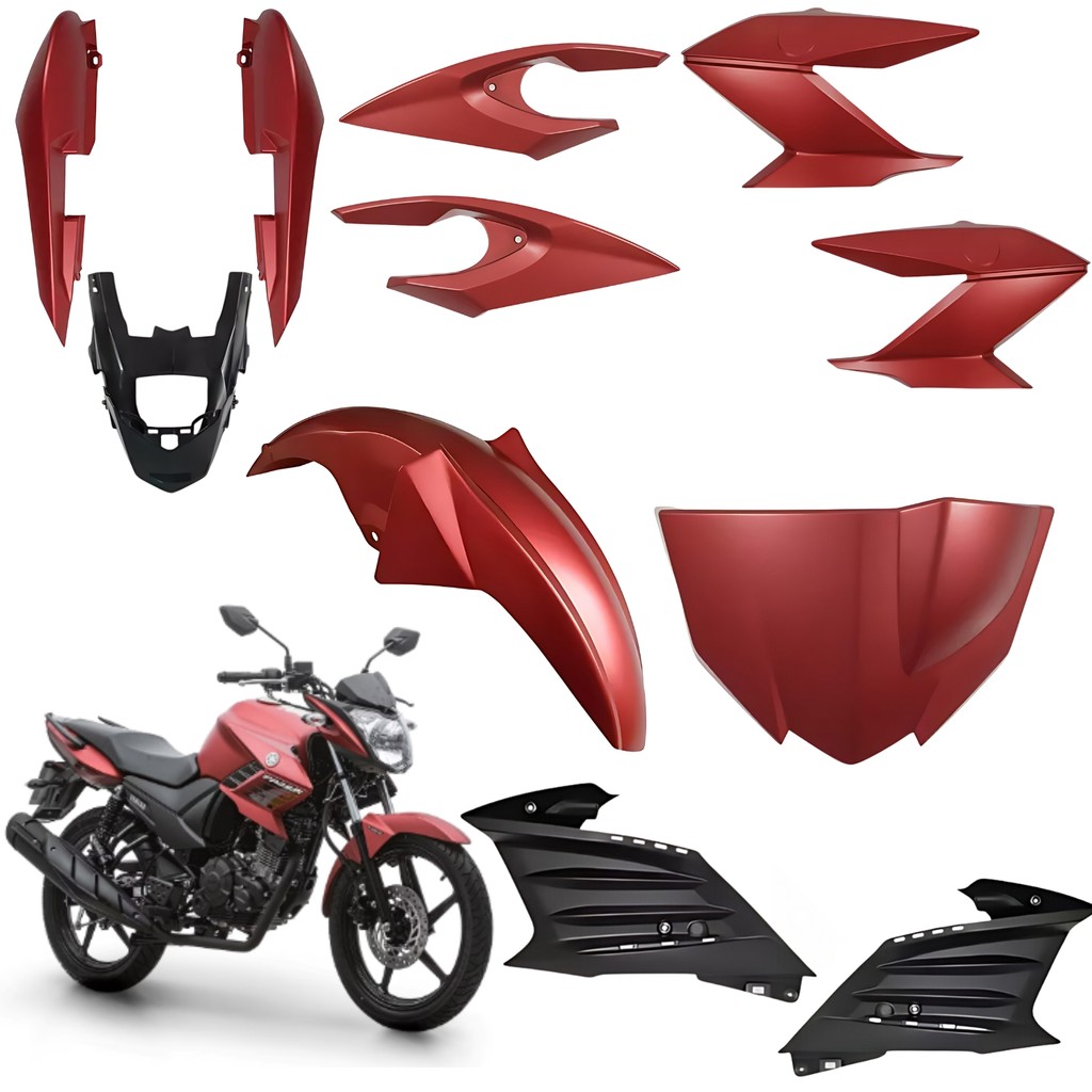 KIT CARENAGEM COMPLETO TRASEIRO DIANTEIRO FAZER 150 VERMELHO FOSCO 2019 2022 PARAMOTOS YAMAHA