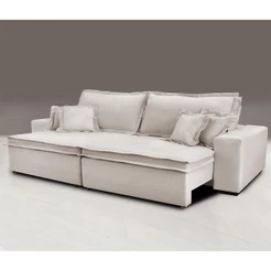 Sofa Retrátil e Reclinável com Molas Cama inBox Premium 2,52m tecido em linho Bege Claro