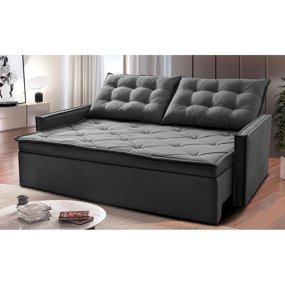 Sofá Sem Caixa Retrátil e Reclinável 1,65m Cama inBox Studio Suede Velusoft Cinza em Oferta na Shopee