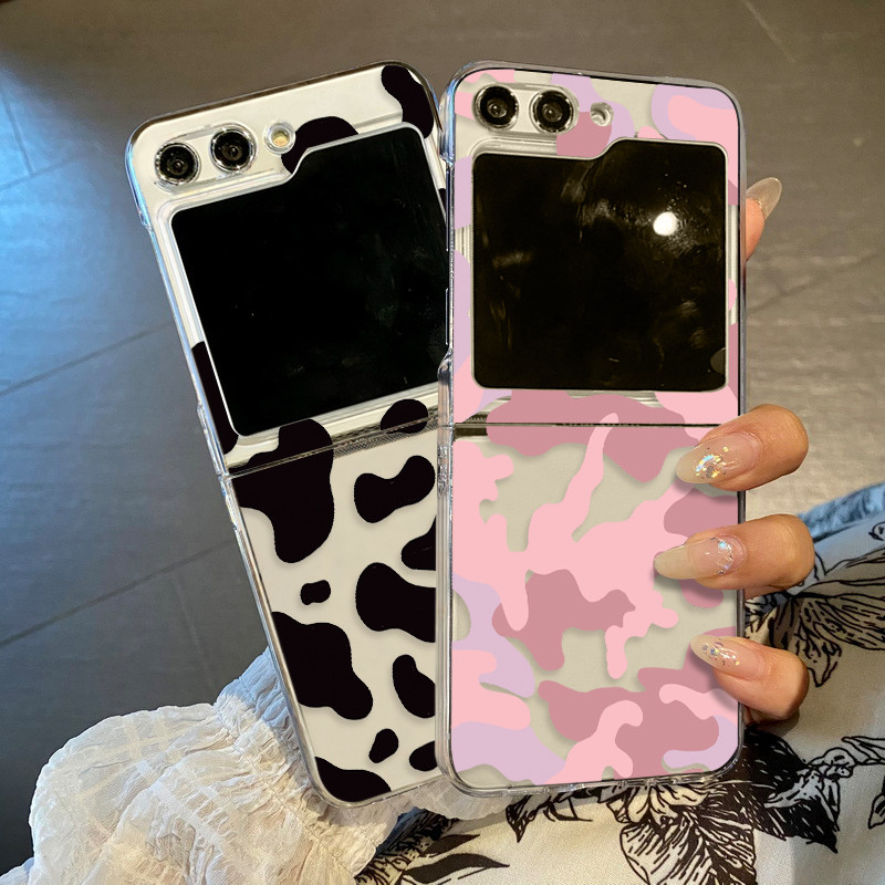 Caixa De Telefone Transparente Com Padrão De Vaca Para Samsung Galaxy Z Flip 6 5 4 3 5G Capa Dura PC Flip6 Flip5 Flip4 em Oferta na Shopee