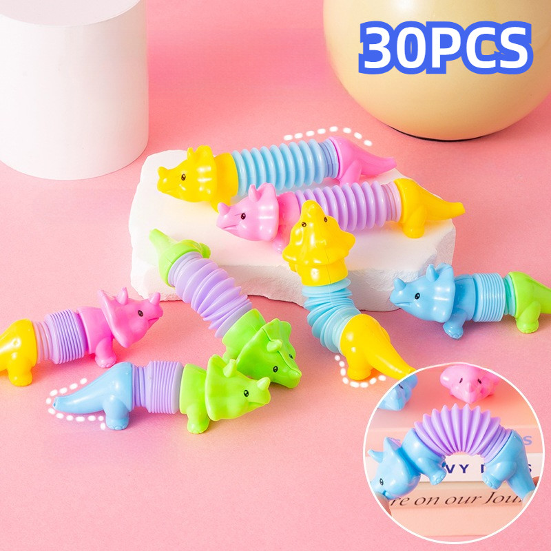 30 Pçs Puxar Tubo Dinossauro Brinquedo Telescópico Ventilação E Reduzindo O Estresse Animal Alongamento Pequeno