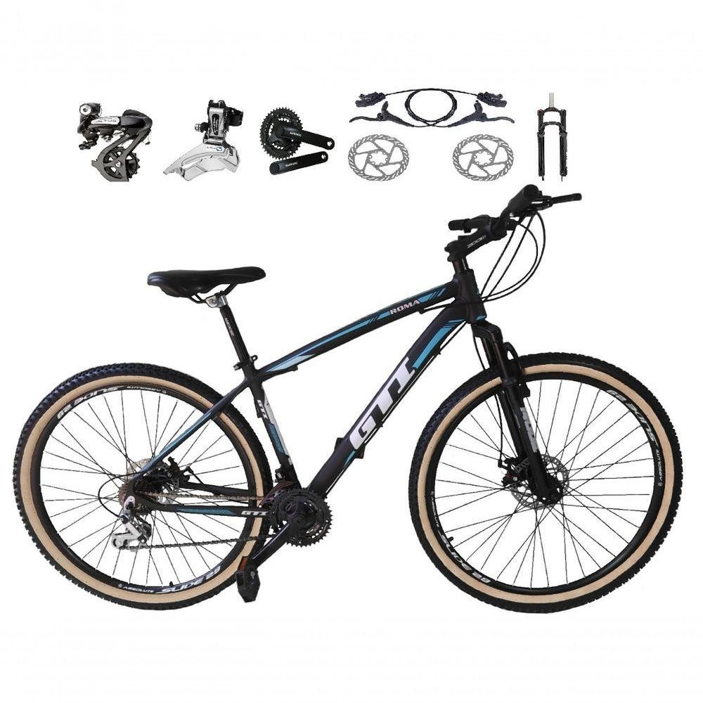 Bicicleta Aro 29 Gti Roma Shimano Altus 24v Freio Disco Hidráulico Garfo Trava - Preto-azul Tam.19