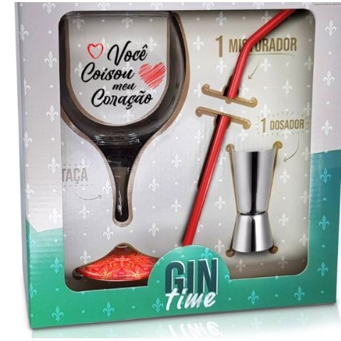 Kit Taça de Gin  Você coisou meu coração + Dosador  + Canudo