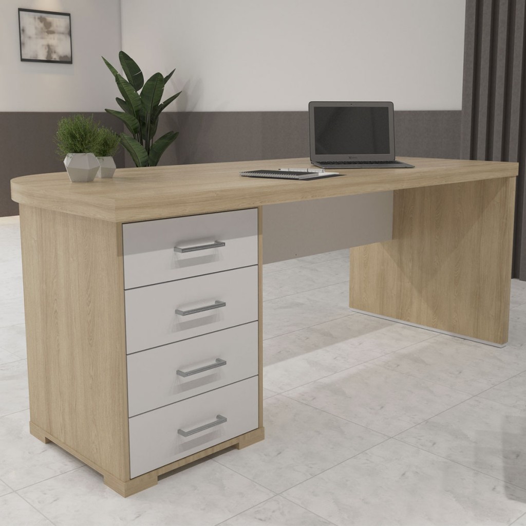 Mesa para Escritório Tamburato 4 Gavetas Carvalho/Branco - Artany Móveis em Oferta na Shopee