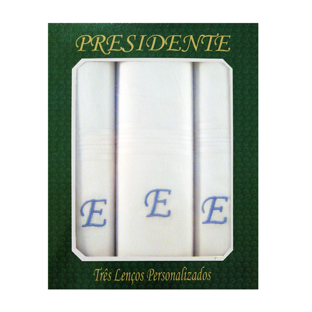 Caixa Lenço Masculino Iniciais Bordadas - Letra E em Oferta na Shopee