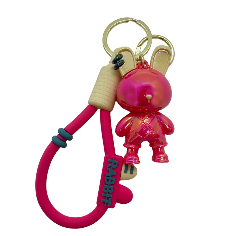 Chaveiro Coelho Metalizado - Rosa e Creme - 6cm - 1 unidade - Rizzo