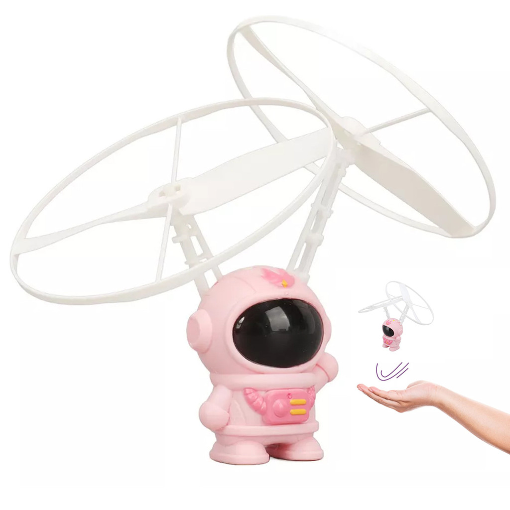 Mini Drone Astronauta Boomerang Helice Voador LED USB Bateria Recarregavel Sensor Movimento Diversao Criança Entretenimento Brincadeira Seguro Resistente