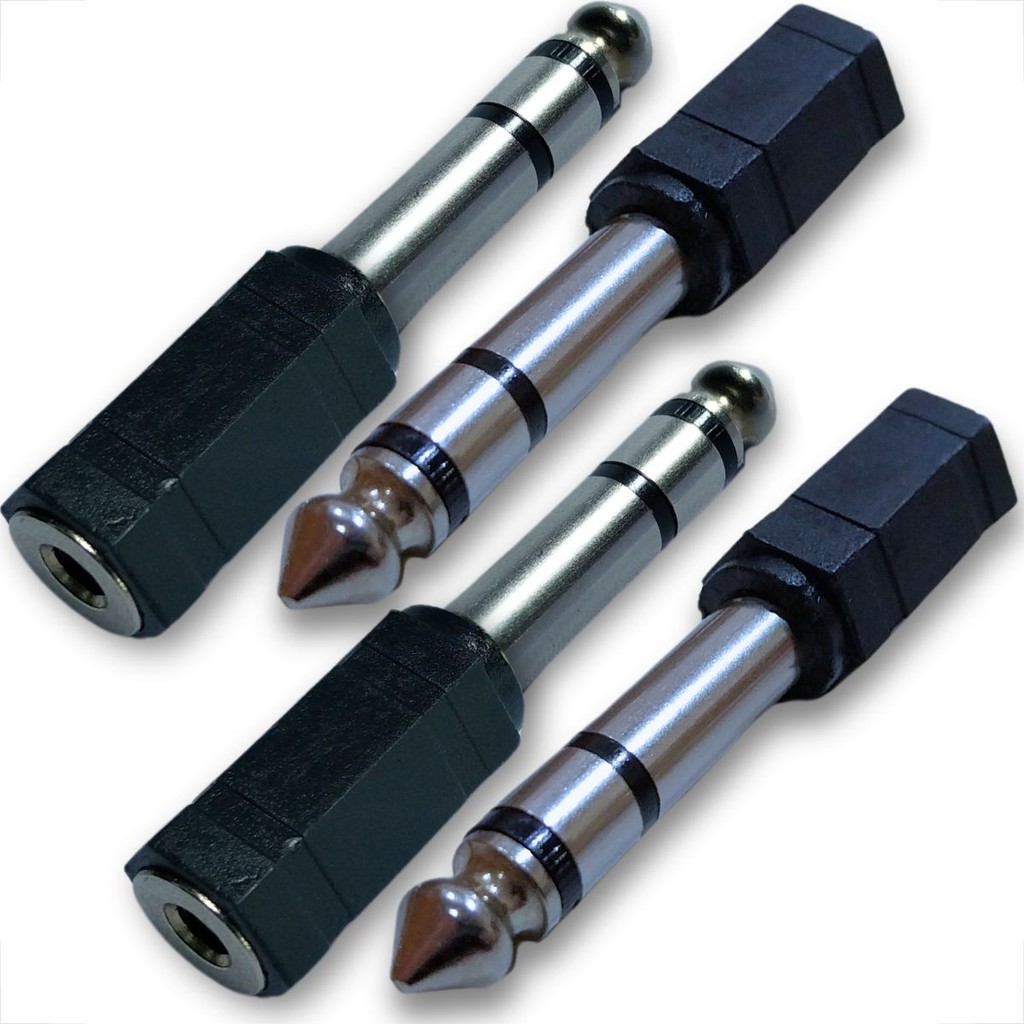 KIT 4 PLUGS ADAPTADORES JACK ENTRADA P2 X P10 ESTEREO PONTA NIQUEL CONECTOR FONE CAIXA ACÚSTICA SOM