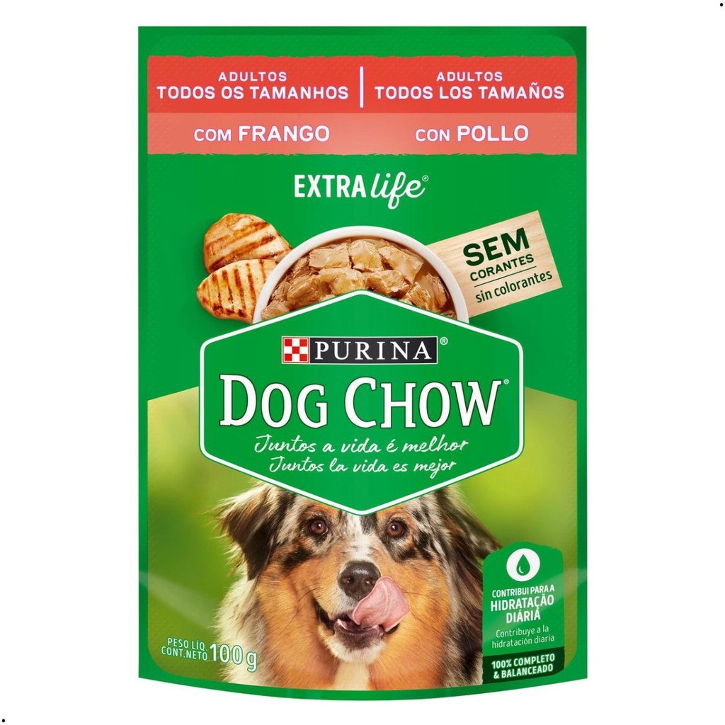 Kit 15 unidades Sachê Dog Chow Alimento Úmido Cães Adulto Todos Tamanhos Frango Cx 15 Sachês de 100g