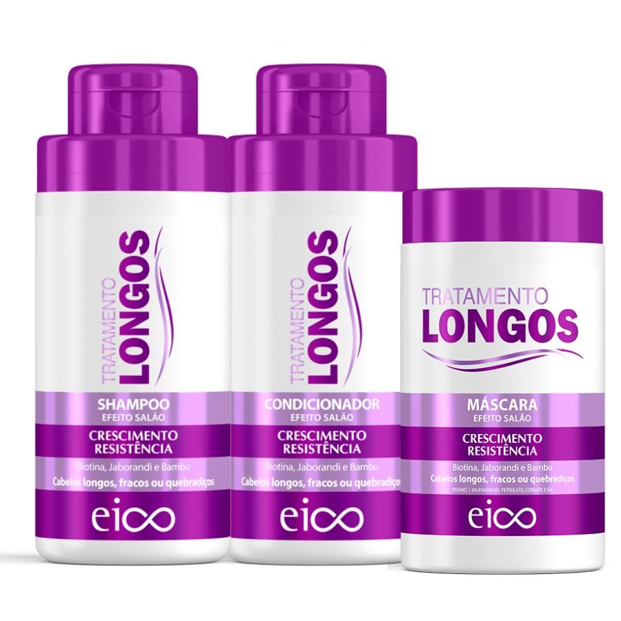 Kit Eico Cabelos Longos Shampoo Sem Sal e Condicionador Leave-in 450ml + Máscara Hidratação 1kg em Oferta na Shopee