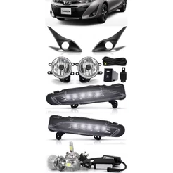 Kit Farol de Milha Neblina Toyota Yaris Hatch e Sedan Com LED DRL + Kit Lâmpada Super LED 6000K
