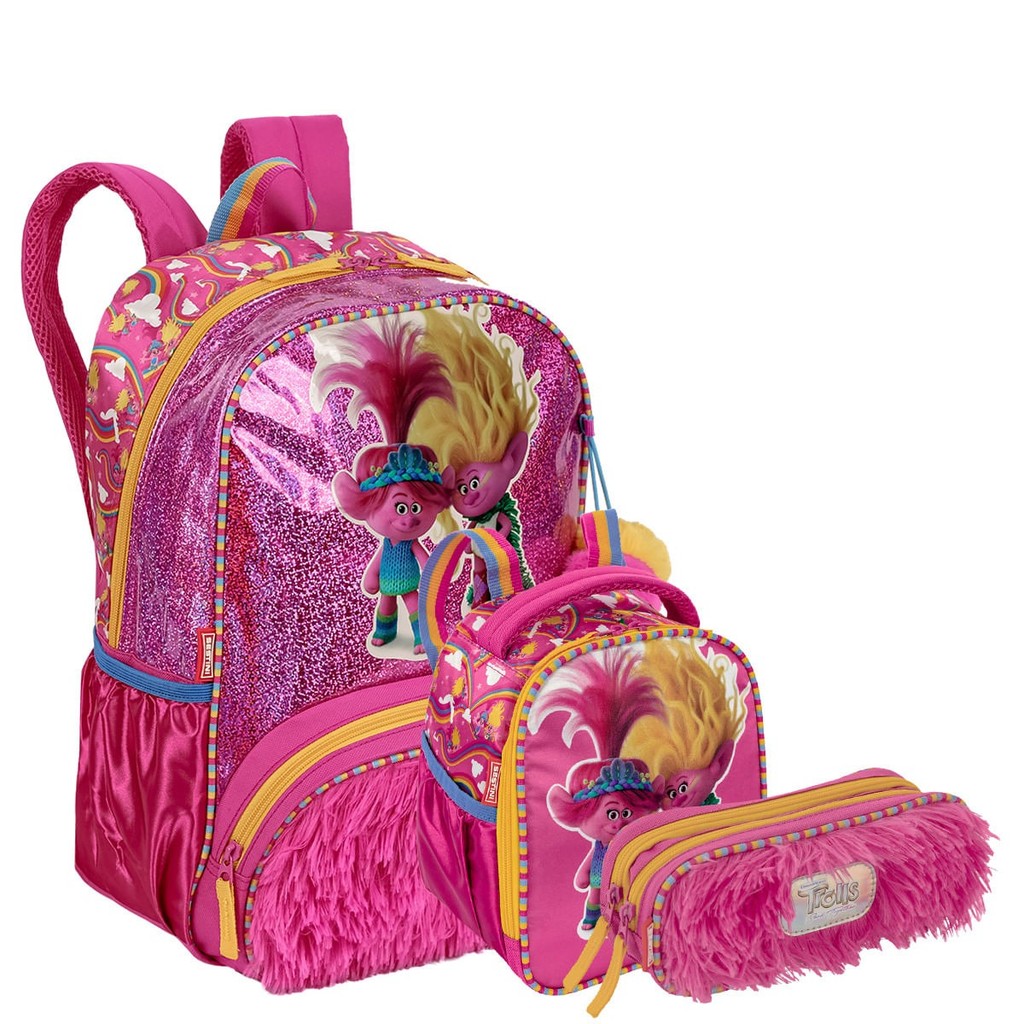 Kit Mochila de Costas G + Lancheira + Estojo Trolls  Sisters 066242-00KIT