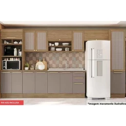 Cozinha Completa Botanic 8 Peças (3 Armários + 2 Balcões + 2 Paneleiros + 1 Complemento) M658 Nogueira/Fendi Fosco - Kappesberg