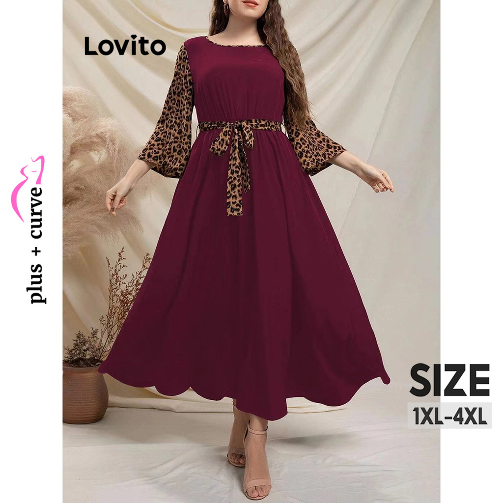 Lovito Vestido plus size curvo elegante com estampa simples para mulheres LNL74171