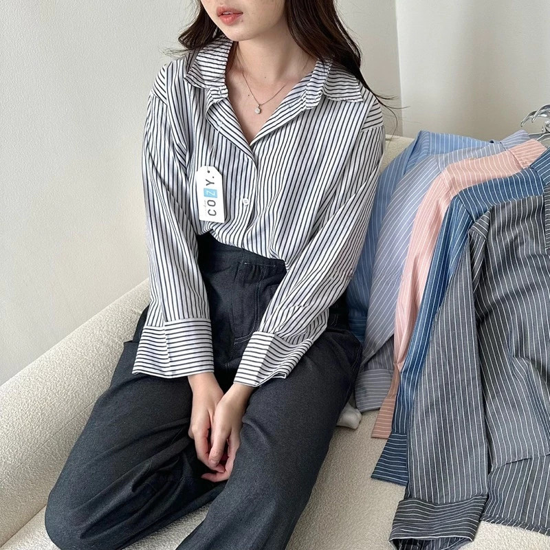 KEMEJA BHO-Camisa Listrada Feminina ZPF NOLA/Top Ziggy/Última/Roupa De CROP Grande Simples Para Mulheres Trabalho