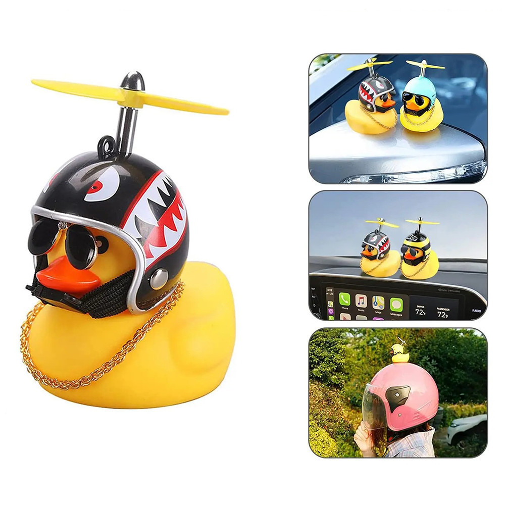 Carro pato brinquedo com capacete painel decorações ornamento pato amarelo com hélice colar para escritório brinquedo