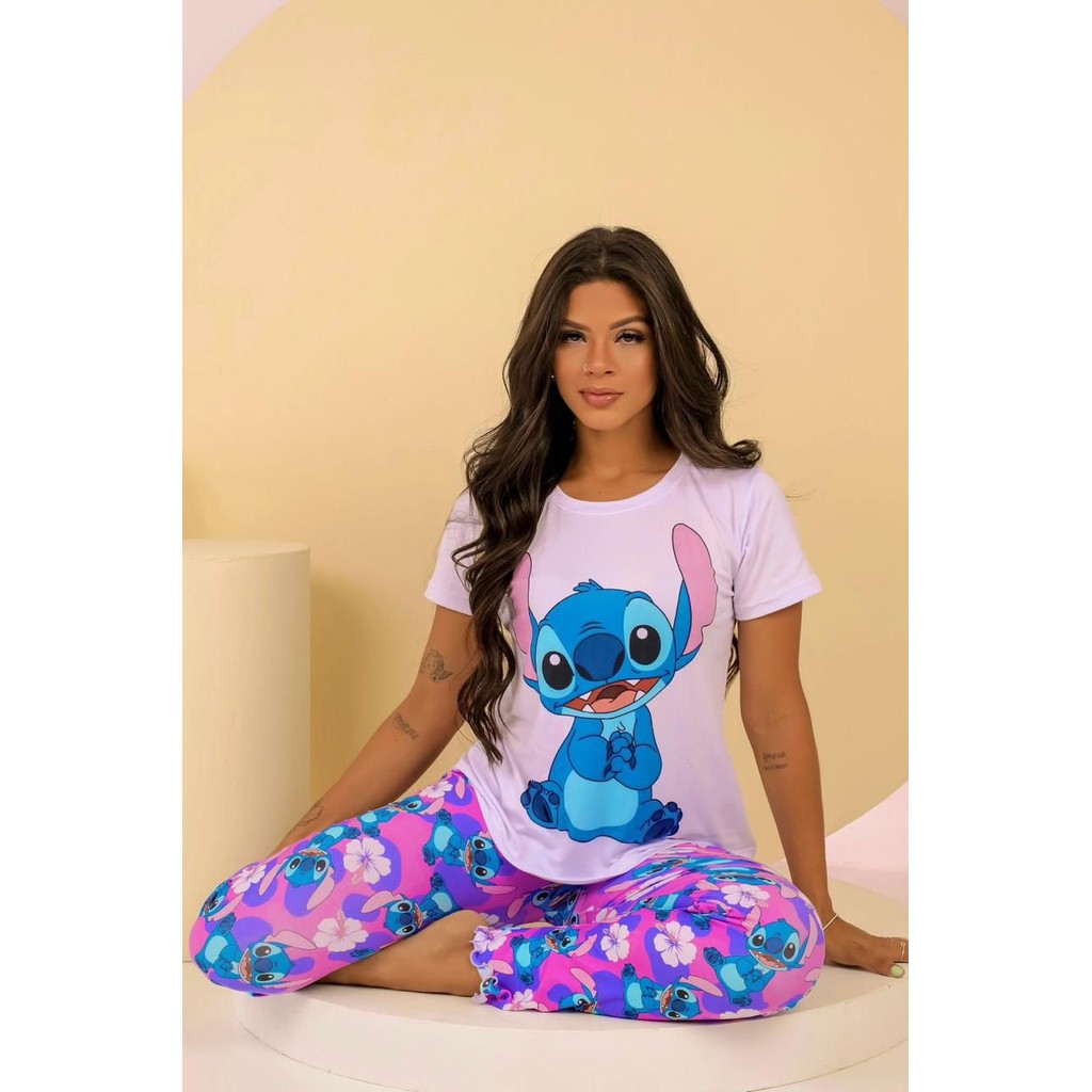 Pijama Manga Curta com Calça Roupa de dormir Baby Doll Personagens Verão Inverno em Oferta na Shopee