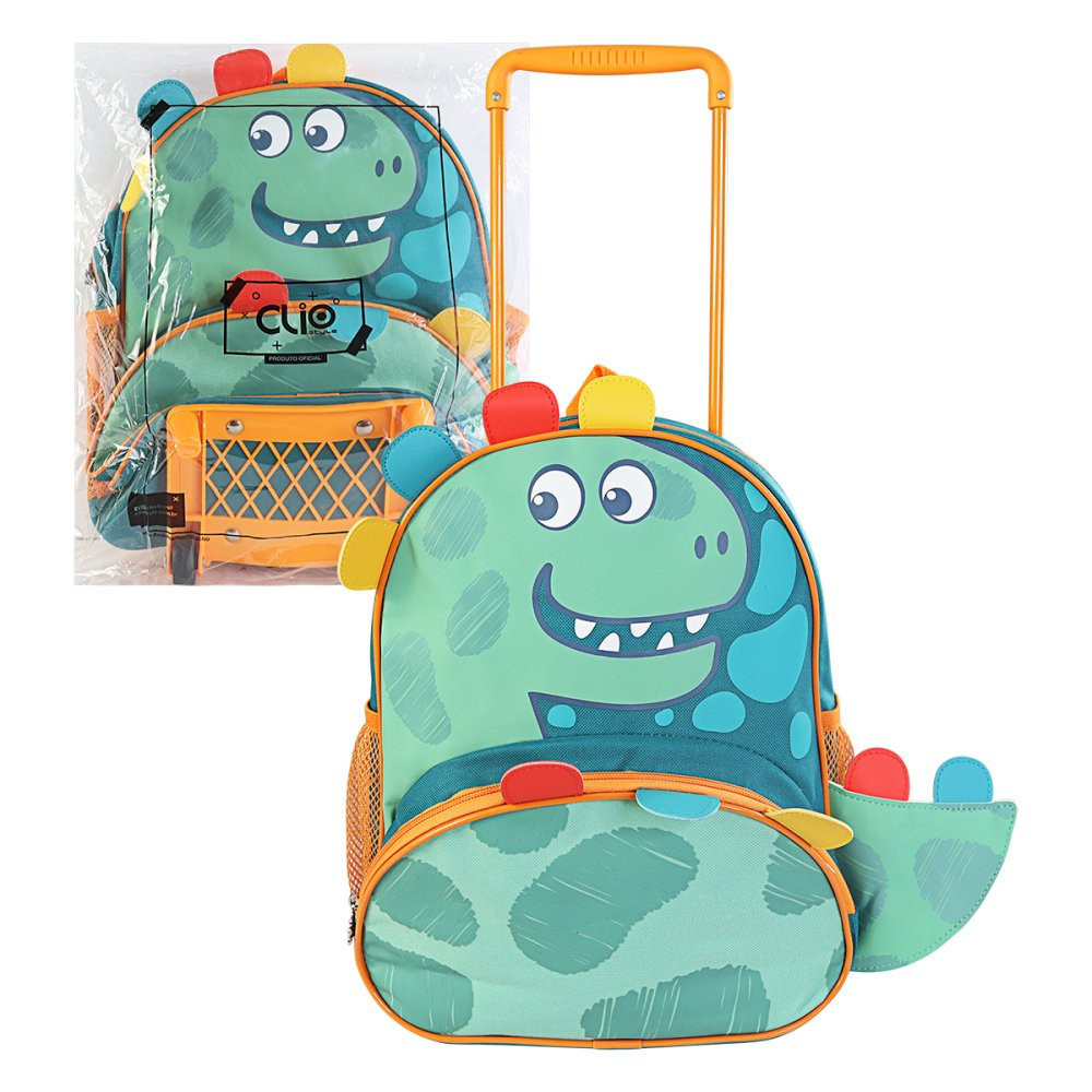 Mochila Rodinha Infantil Escolar Dinossauro - Reforçada