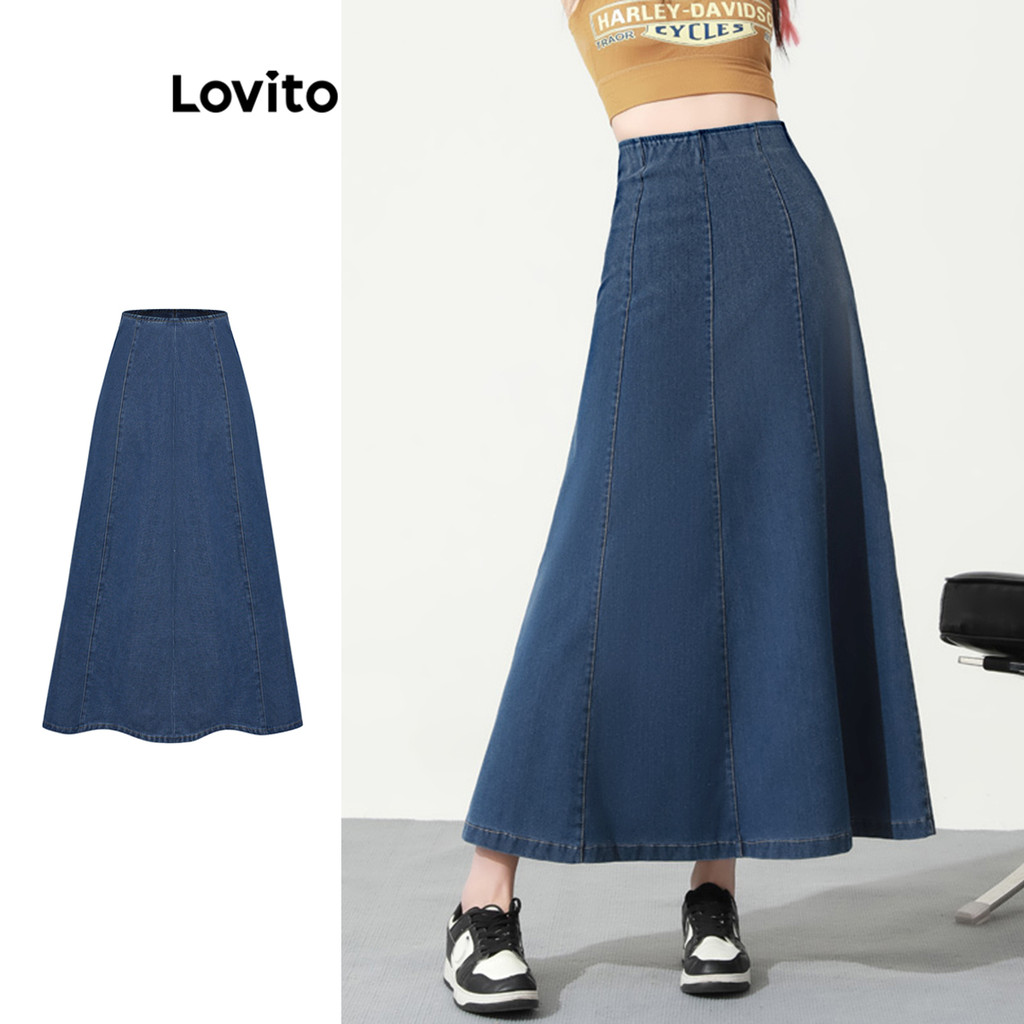 Lovito Saia jeans casual com estrutura simples para mulheres L105MD605 - Women Clothes