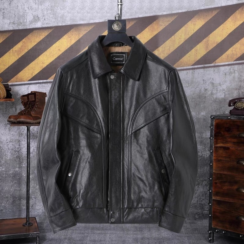 Clássico estilo Hong Kong papai jaqueta de couro primeira camada jaqueta de couro genuíno masculino Casual versão larga