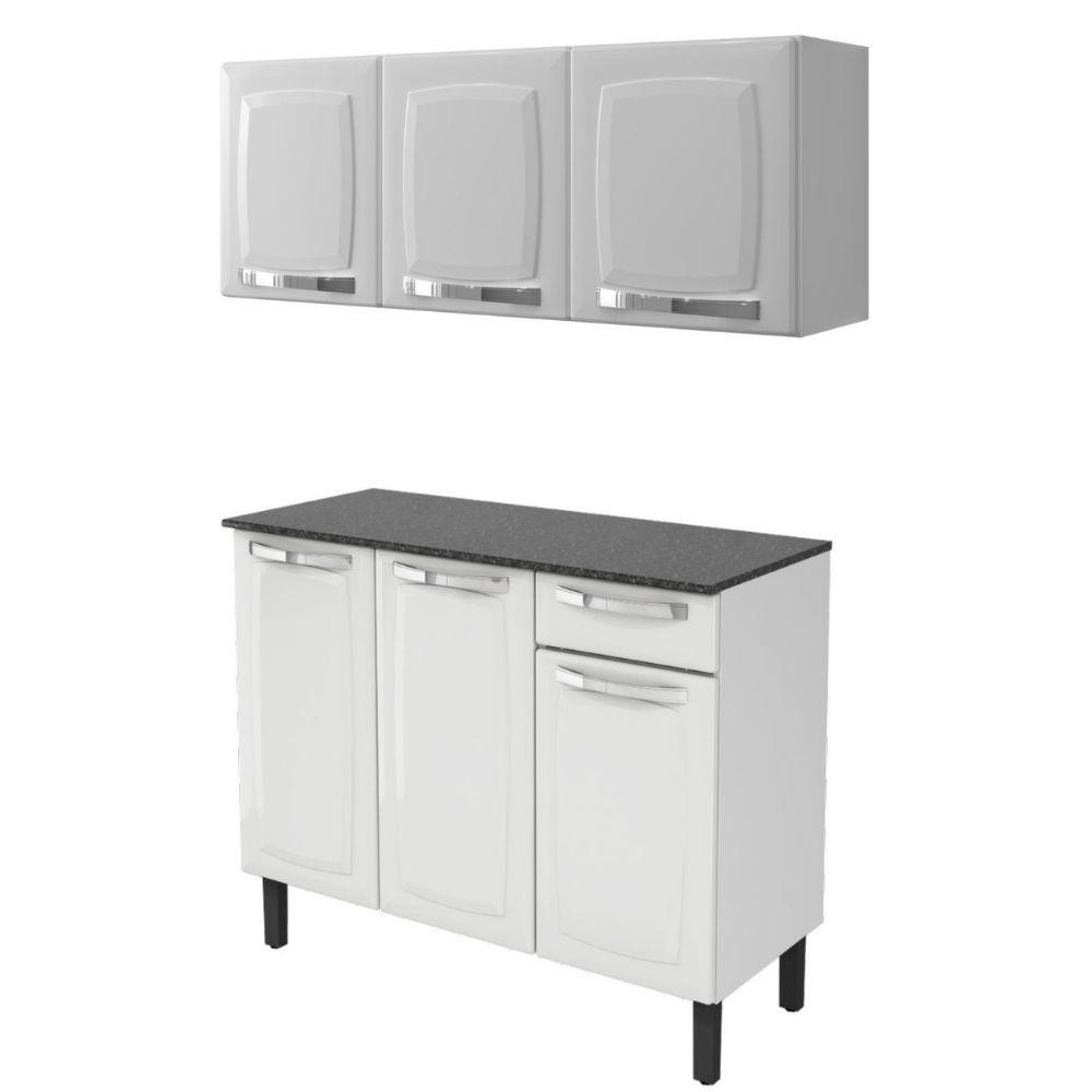 Kit Multiuso Itatiaia Aço Balcão 3 Portas e 1 Gaveta Com Armário Aéreo 3 Portas Branco Rose em Oferta na Shopee